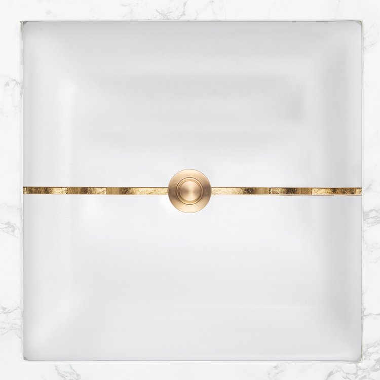 Linkasink AG01E-01BRS STRIPE Medium Square - White Glass with Brass accent