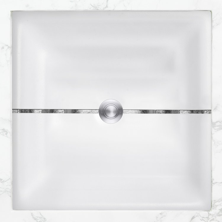 Linkasink AG01E-01SLV STRIPE Medium Square - White Glass with Silver accent