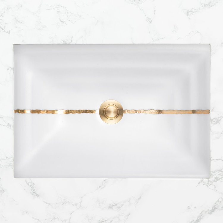Linkasink AG02A-01GLD RIVER Small Rectangular - White Glass with Gold accent