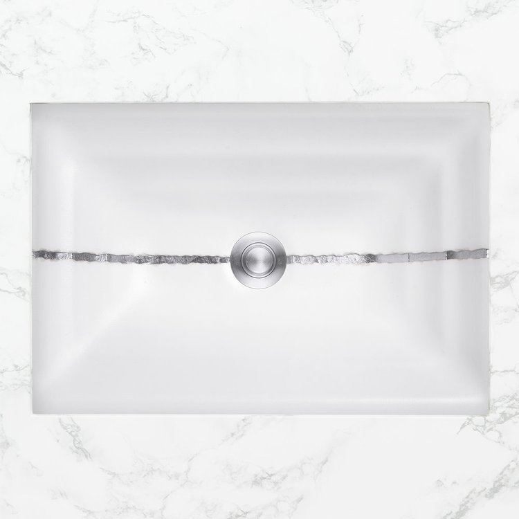 Linkasink AG02A-01SLV RIVER Small Rectangular - White Glass with Silver accent