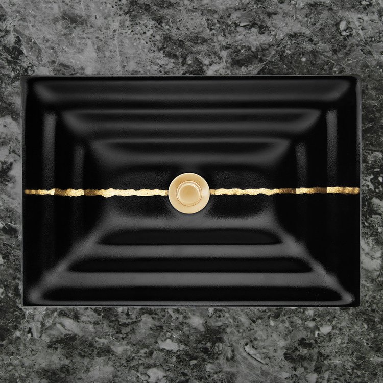 Linkasink AG02C-04GLD RIVER Large Rectangular - Black Glass with Gold accent