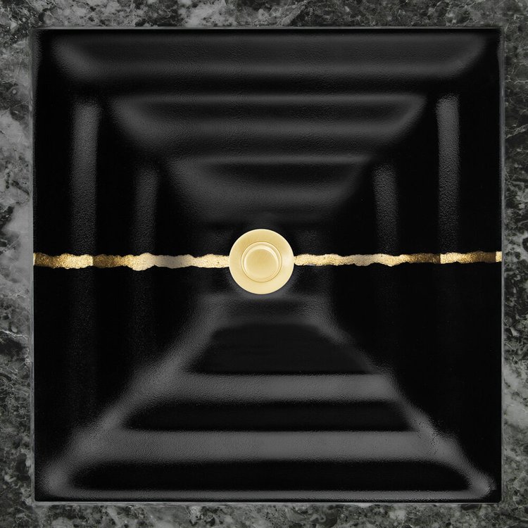 Linkasink AG02E-04GLD RIVER Medium Square - Black Glass with Gold accent