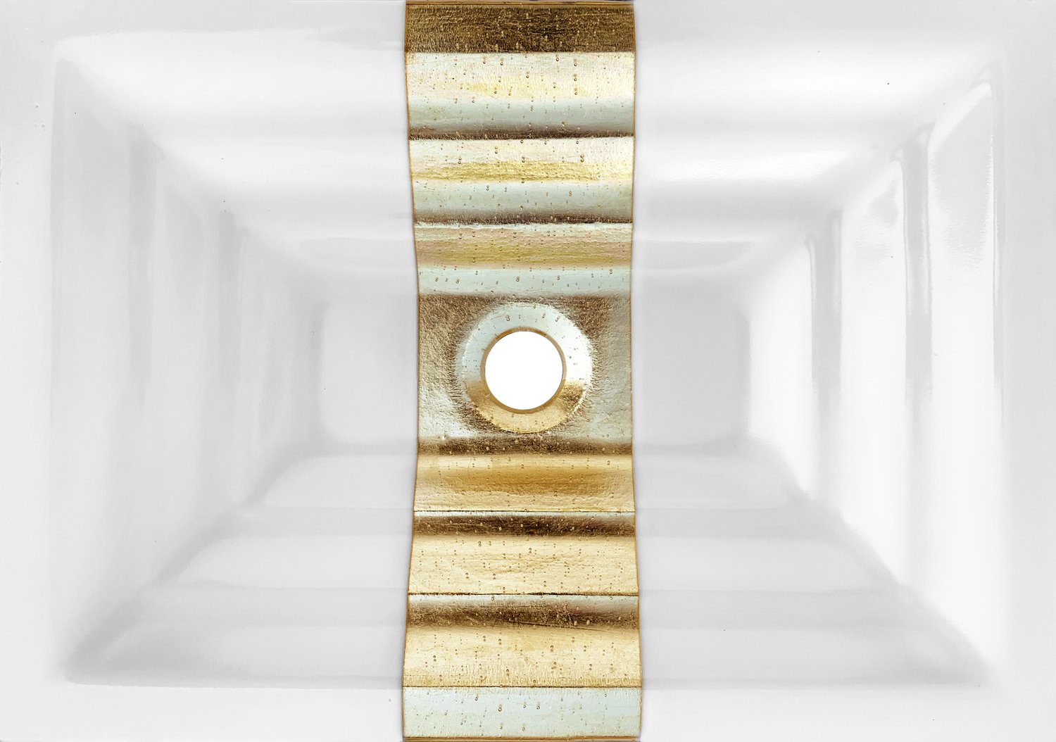 Linkasink AG11C-01BRS ÉGLOMISÉ RIBBON Large Rectangular - White Glass with Brass accent