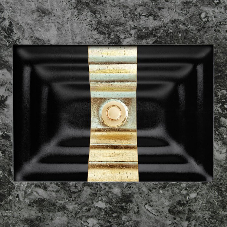 Linkasink AG11B-04BRS ÉGLOMISÉ RIBBON Medium Rectangular - Black Glass with Brass accent