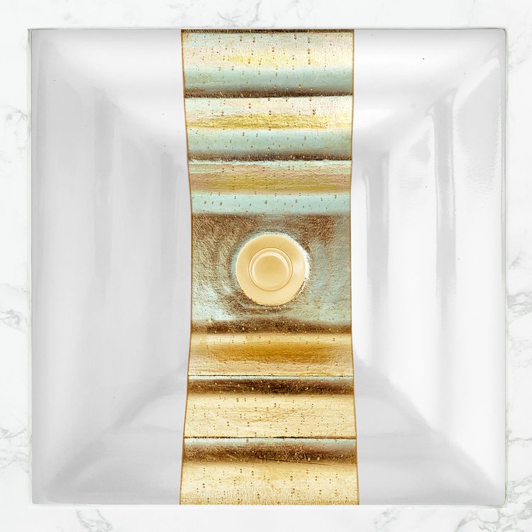 Linkasink AG11E-01GLD ÉGLOMISÉ RIBBON Medium Square - White Glass with Gold accent