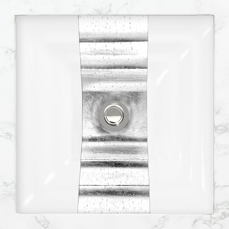 Linkasink AG11E-01SLV ÉGLOMISÉ RIBBON Medium Square - White Glass with Silver accent