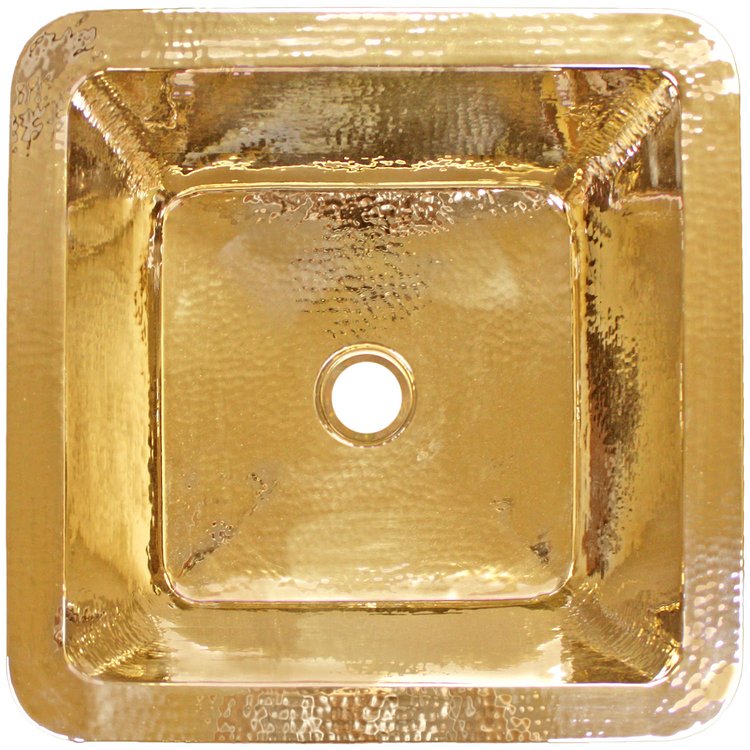 Linkasink C005-2 PB Hammered Small Square with 2" drain opening - Polished Unlacquered Brass