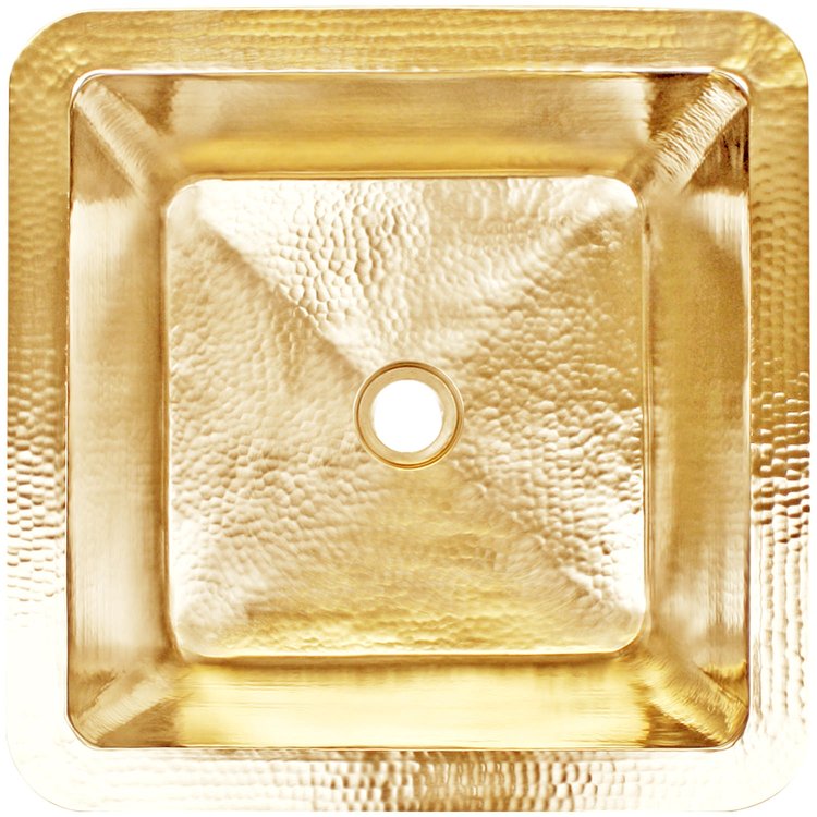 Linkasink C005-2 UB Hammered Small Square with 2" drain opening - Satin Unlacquered Brass