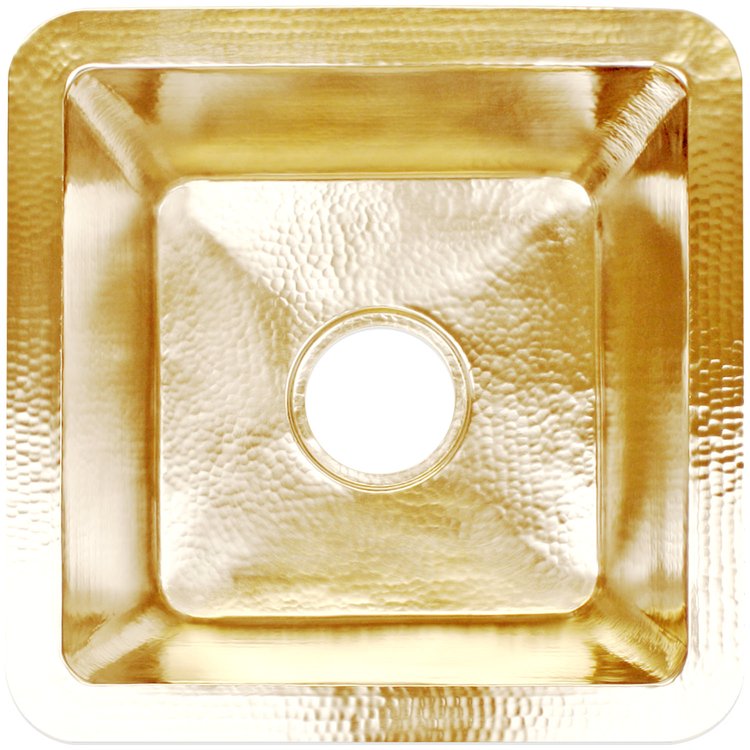 Linkasink C006 PB Hammered Small Square with 3.5" drain opening - Polished Unlacquered Brass