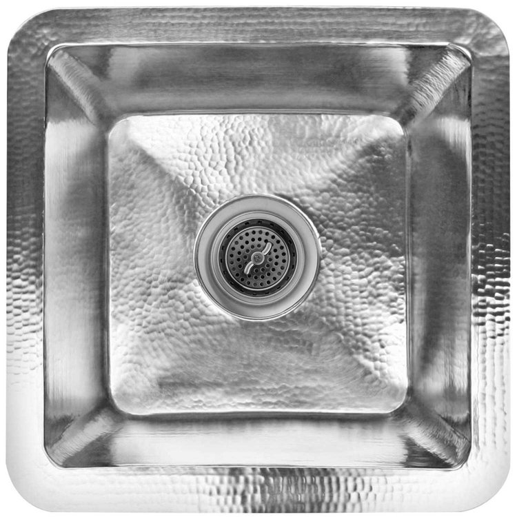 Linkasink C006 PS Hammered Small Square with 3.5" drain opening - Polished Stainless Steel