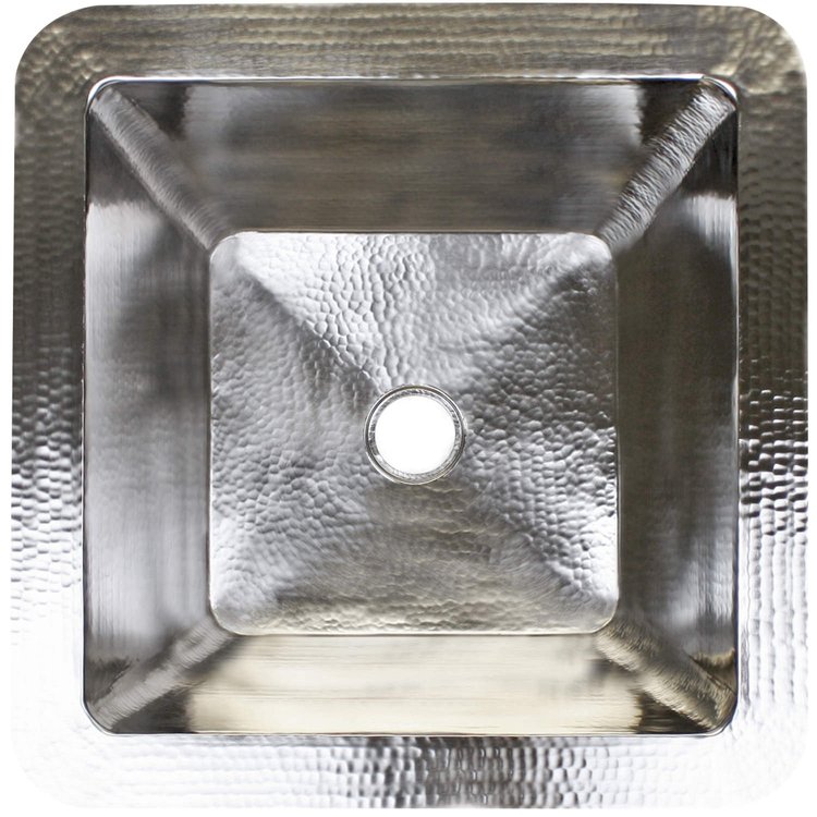 Linkasink C007-2 PS Hammered Large Square with 2" drain opening - Polished Stainless Steel