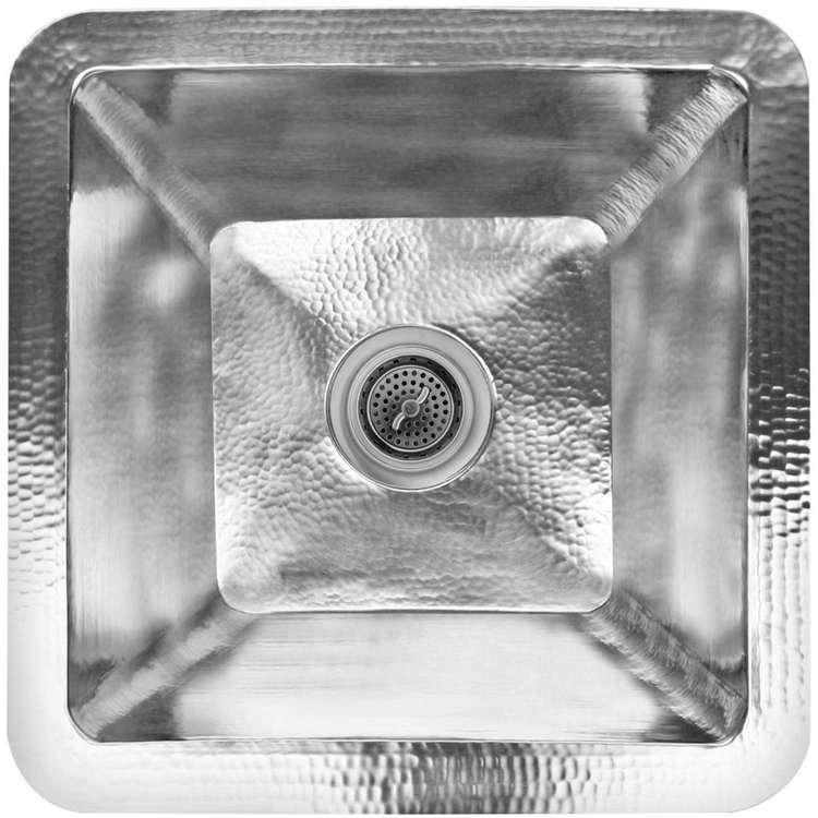 Linkasink C008 PS Hammered Large Square with 3.5" drain opening - Polished Stainless Steel