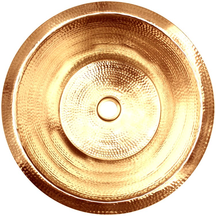 Linkasink C016 PB Hammered Small Round Flat Bottom Bar/Utility, 2" drain opening - Polished Unlacquered Brass