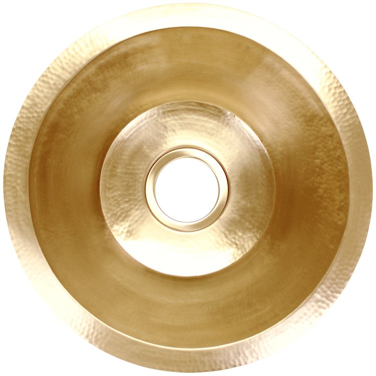 Linkasink C017 PB Hammered Small Round Flat Bottom Bar/Utility, 3.5" drain opening - Polished Unlacquered Brass