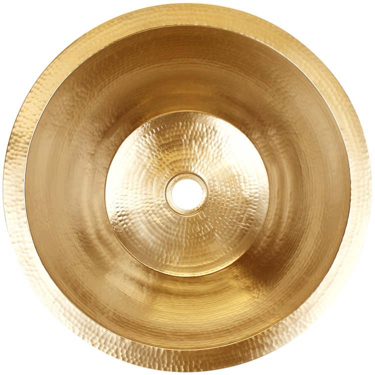 Linkasink C018 PB Hammered Large Round Flat Bottom Bar/Utility with 2" drain opening - Polished Unlacquered Brass