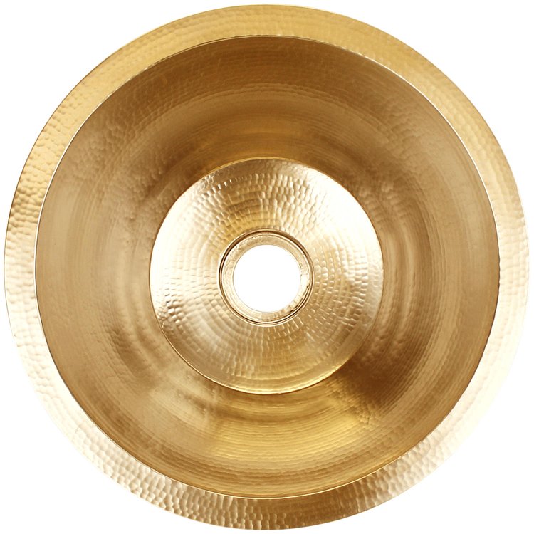 Linkasink C019 PB Hammered Large Round Flat Bottom Bar/Utility with 3.5" drain opening - Polished Unlacquered Brass