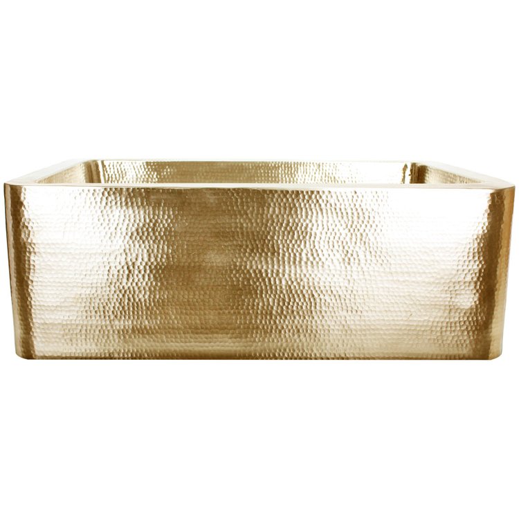 Linkasink C020 UB Hammered Farm House Kitchen - Single Bowl 30" - Satin Unlacquered Brass