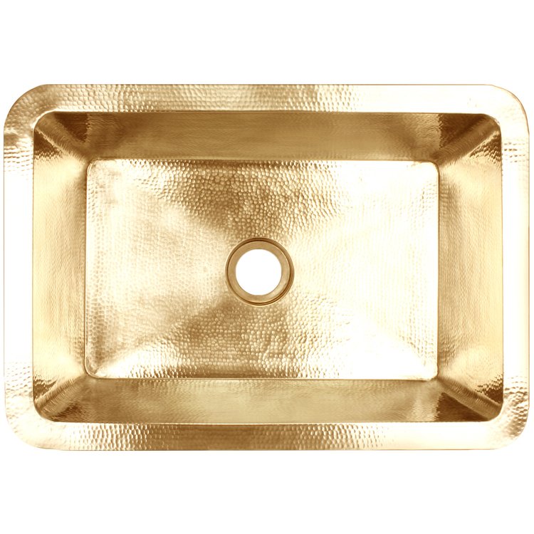 Linkasink C054-2 PB Hammered Rectangular Box Sink with 2" drain opening - Polished Unlacquered Brass