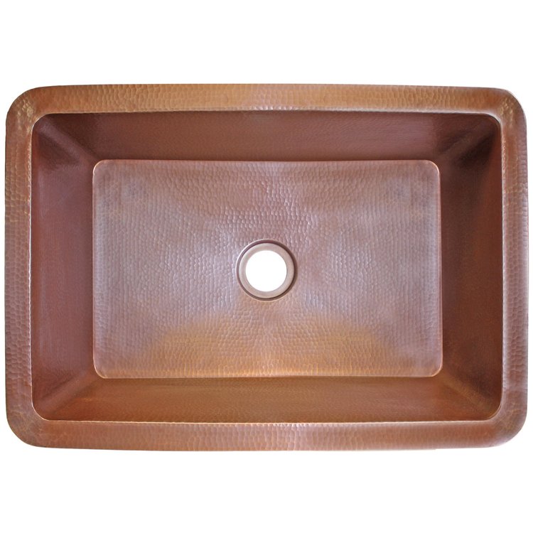 Linkasink C054-2 WC Hammered Rectangular Box Sink with 2" drain opening - Weathered Copper