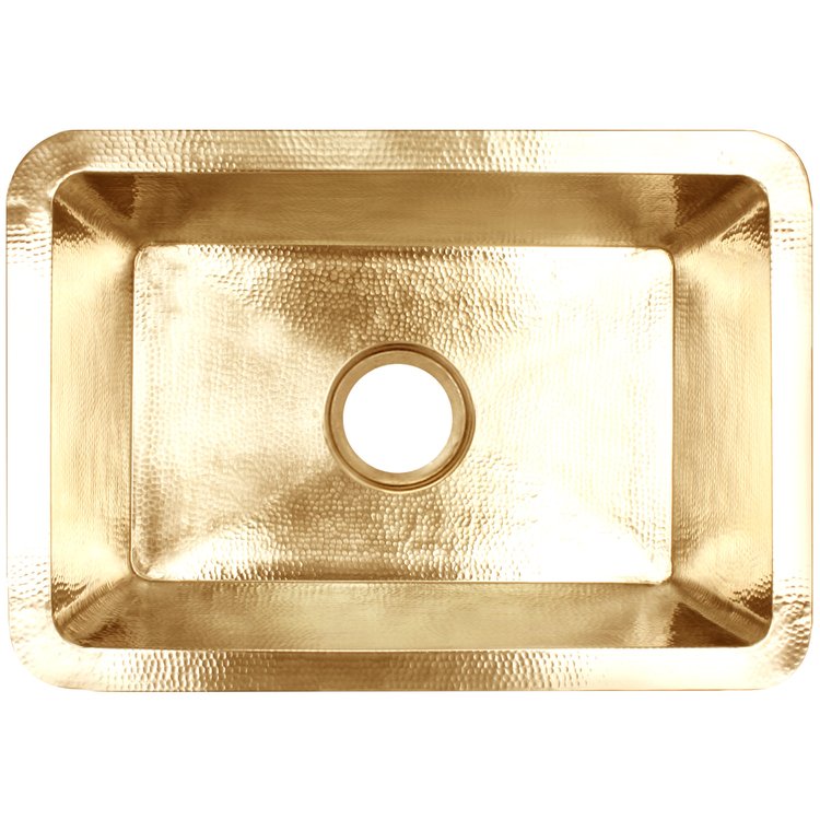 Linkasink C054-3.5 PB Hammered Rectangular Box Sink with 3.5" drain opening - Polished Unlacquered Brass