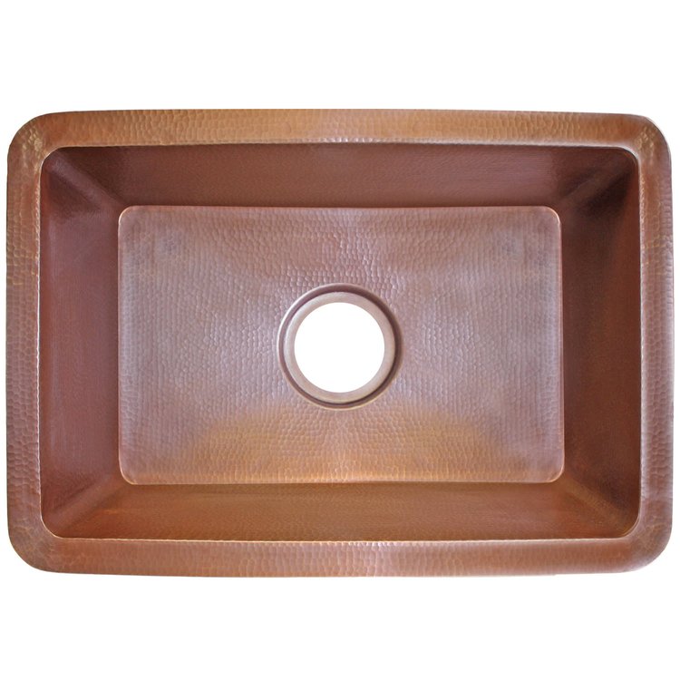 Linkasink C054-3.5 WC Hammered Rectangular Box Sink with 3.5" drain opening - Weathered Copper