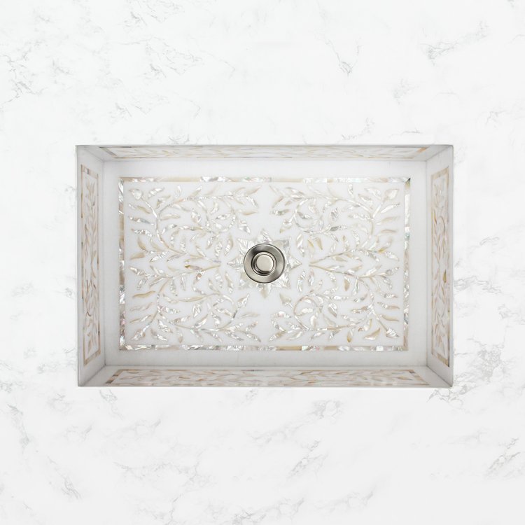 Linkasink MI02 W Floral Mother of Pearl Inlay - Undermount - White Marble