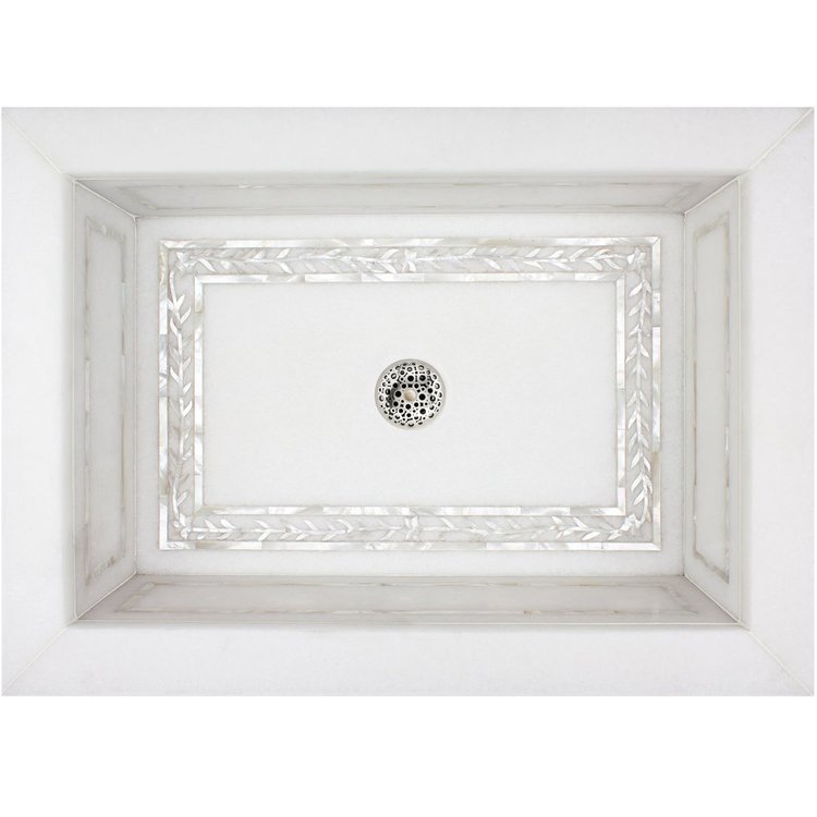 Linkasink MI09 W Floral Frame Mother of Pearl Inlay - Drop-In - White Marble