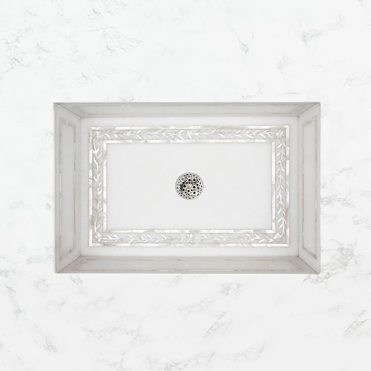 Linkasink MI10 W Floral Frame Mother of Pearl Inlay - Undermount - White Marble