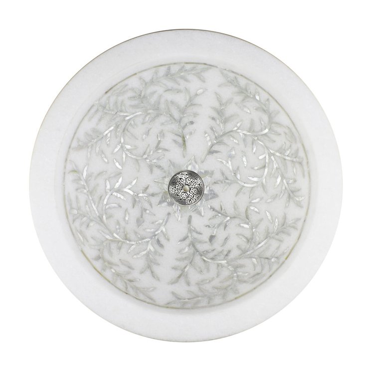 Linkasink MI11 W Round Floral Mother of Pearl Inlay - Vessel - White Marble