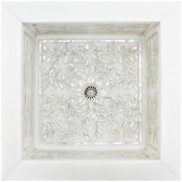 Linkasink MI14 W Square Floral Mother of Pearl Inlay - Undermount - White Marble