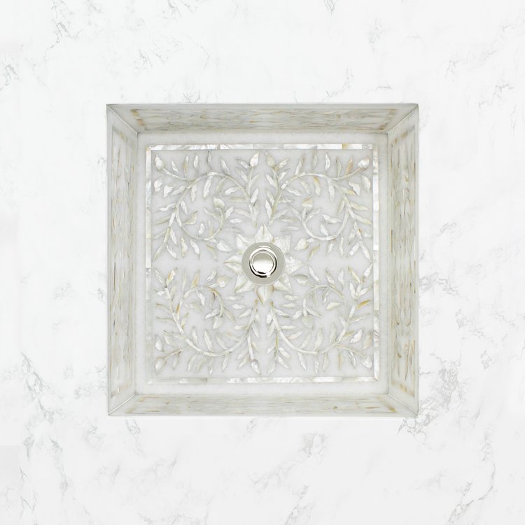 Linkasink MI15 W Square Floral Mother of Pearl Inlay - Undermount - White Marble