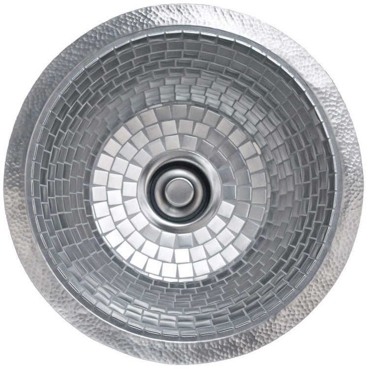Linkasink V042 SS Drop-In Round Flat Bottom Kitchen sink Satin Nickel w/ Stainless Steel Mosaic Tile Interior - Satin Nickel