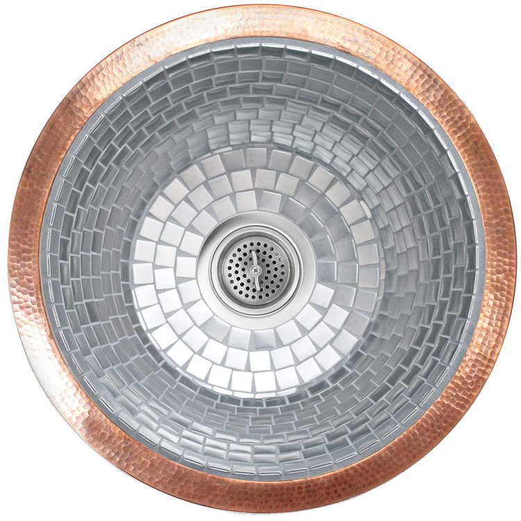 Linkasink V042 UM Undermount Round Kitchen Sink w/ Stainless Steel Mosaic Tile Interior - Undermount (Unfinished Rim)
