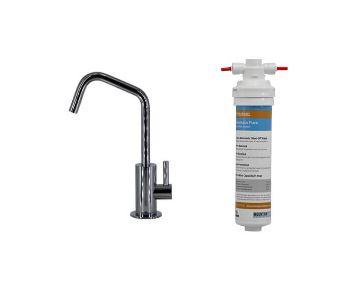 Mountain Plumbing MT1801-NL/BRS Point-of-Use Drinking Faucet with Contemporary Round Body & Handle (120° Spout) & Mountain Pure Water Filtration System - Brushed Stainless Steel - Click Image to Close