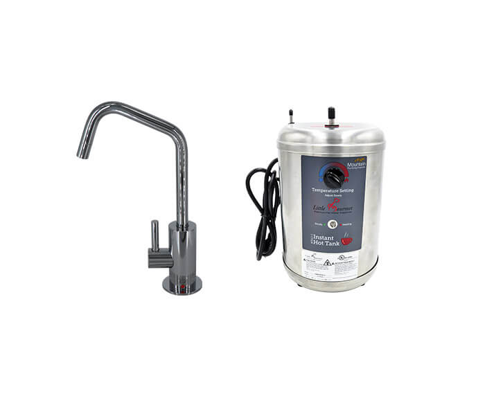 Mountain Plumbing MT1820DIY-NL/MB Hot Water Faucet with Contemporary Round Body & Handle (120° Spout) & Little Gourmet Premium Hot Water Tank - Matte Black