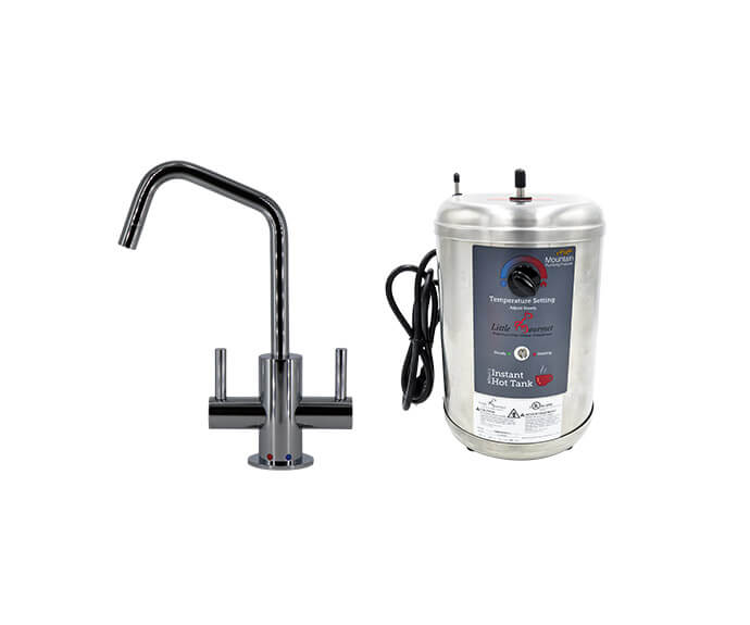 Mountain Plumbing MT1821DIY-NL/PVDPN Hot & Cold Water Faucet with Contemporary Round Body & Handles (120° Spout) & Little Gourmet Premium Hot Water Tank - PVD Polished Nickel