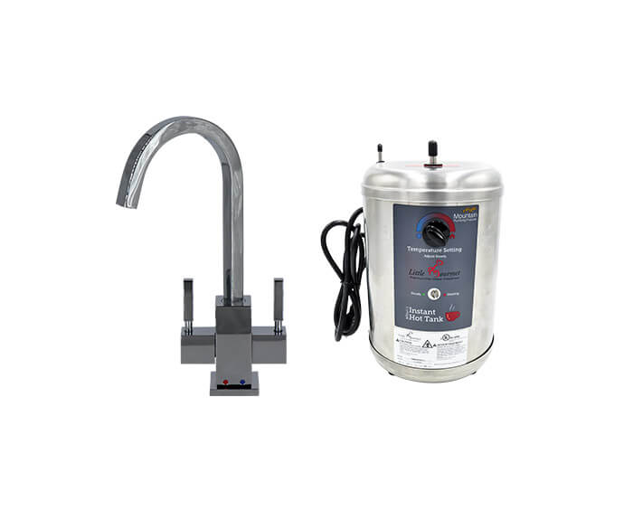 Mountain Plumbing MT1881DIY-NL/MB Hot & Cold Water Faucet with Contemporary Square Body & Little Gourmet Premium Hot Water Tank - Matte Black