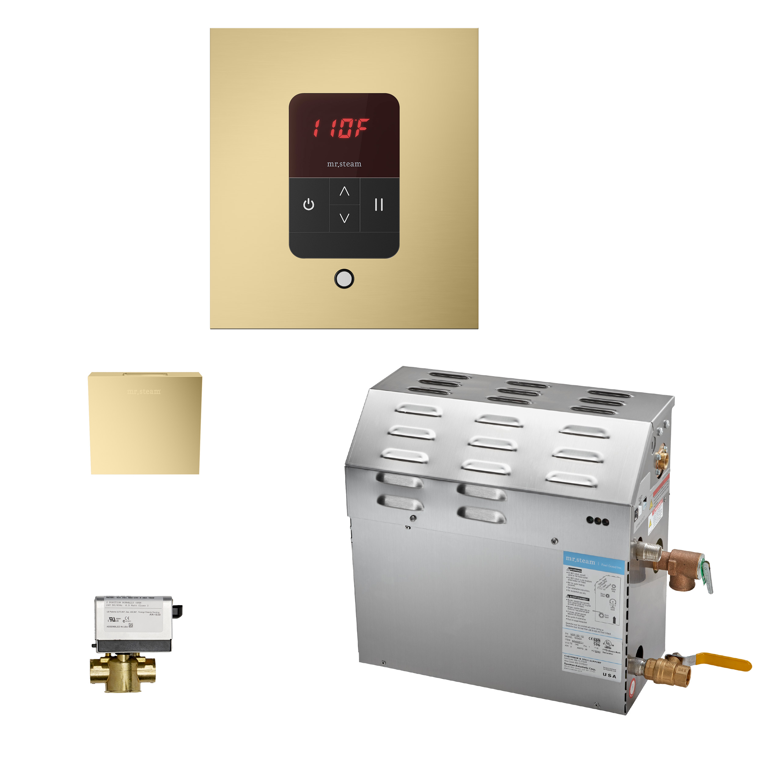 Mr Steam 150C1ATSQSB MS150EC1 6kW Steam Generator with iTempo AutoFlush Square Package in Satin Brass