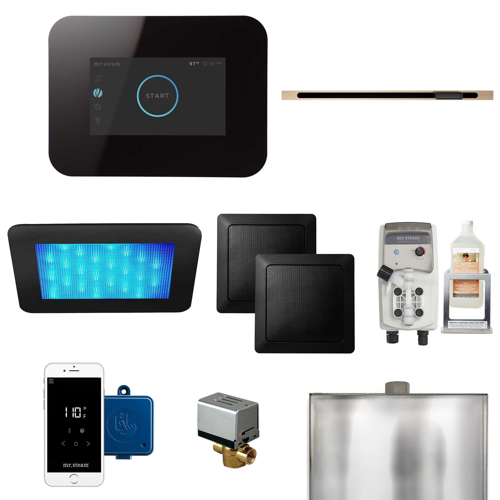 Mr Steam I3DRMLBK-BB iDream Linear Brushed Bronze Steam Generator Control Kit / Package in Black