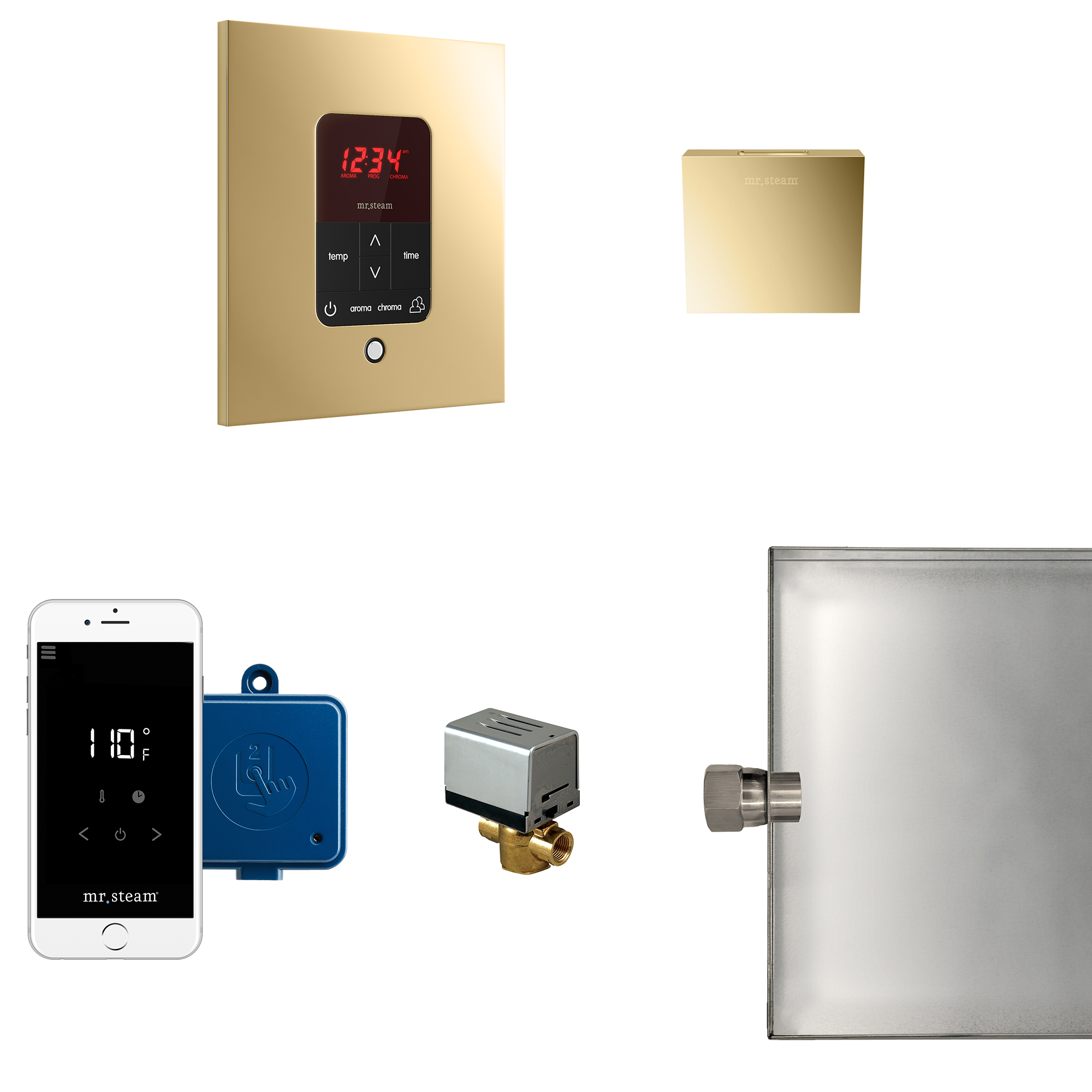 Mr Steam MSBUTLER1SQ-PB Butler Steam Generator Control Kit / Package in Square Polished Brass