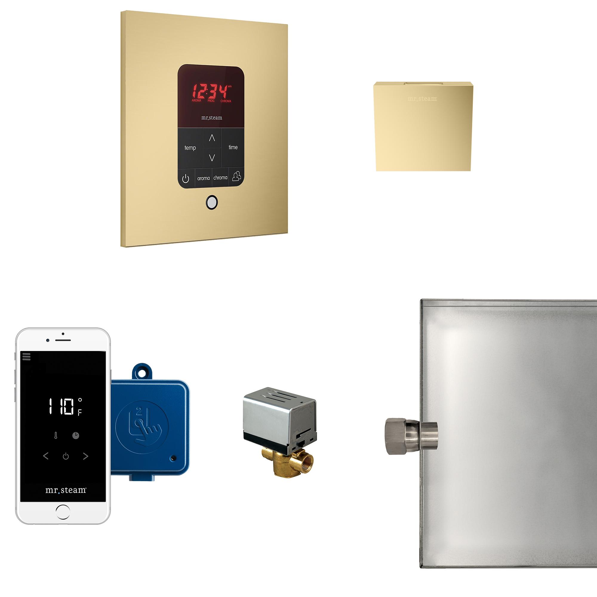 Mr Steam MSBUTLER1SQ-SB Butler Steam Generator Control Kit / Package in Square Satin Brass