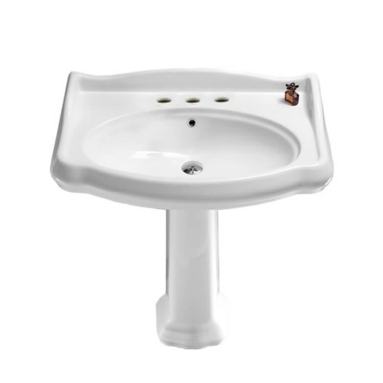 Nameeks 030300-PED-Three-Hole CeraStyle Classic-Style White Ceramic Pedestal Sink - White