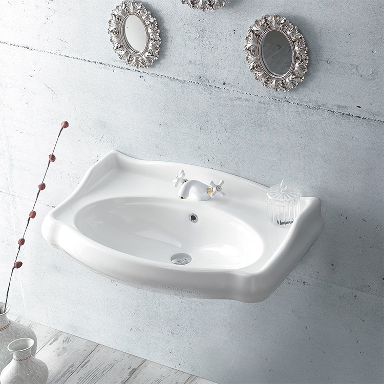 Nameeks 030300-U-One-Hole CeraStyle Rectangle White Ceramic Wall Mounted Sink - White