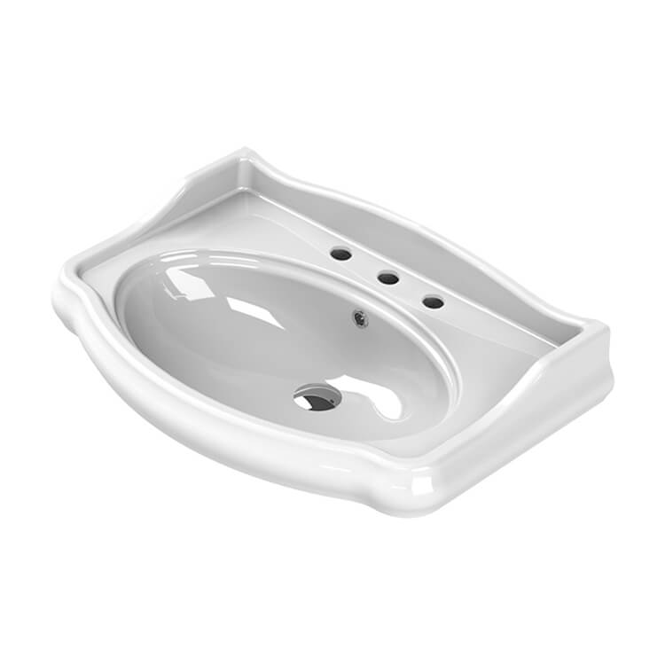 Nameeks 030300-U-Three-Hole CeraStyle Rectangle White Ceramic Wall Mounted Sink - White