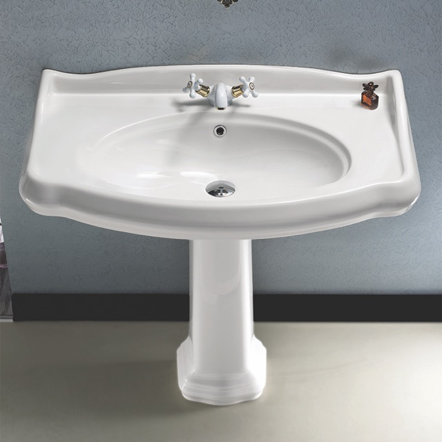 Nameeks 030400-PED-One-Hole CeraStyle Classic-Style White Ceramic Pedestal Sink - White