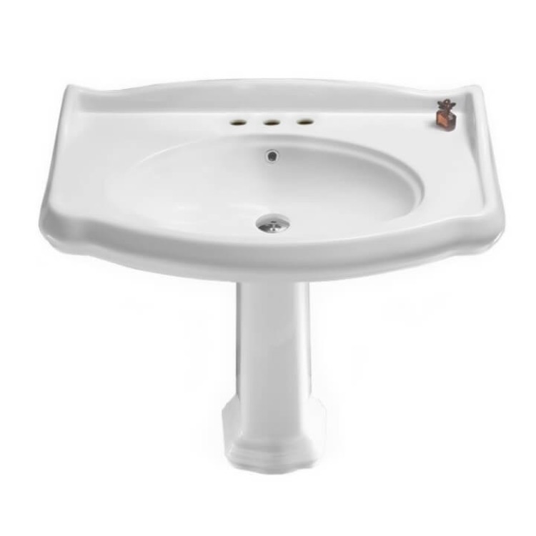 Nameeks 030400-PED-Three-Hole CeraStyle Classic-Style White Ceramic Pedestal Sink - White