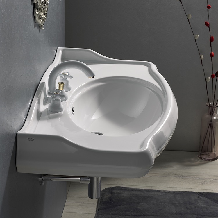 Nameeks 030400-U-One-Hole CeraStyle Rectangle White Ceramic Wall Mounted Sink - White