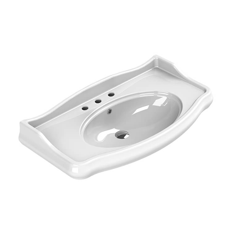 Nameeks 030400-U-Three-Hole CeraStyle Rectangle White Ceramic Wall Mounted Sink - White