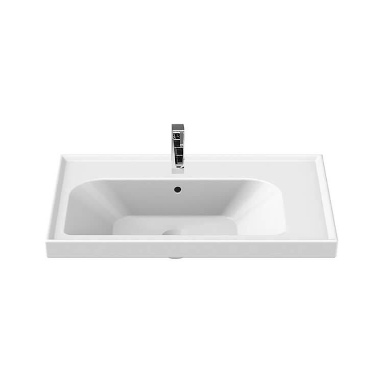 Nameeks 031100-U-One-Hole CeraStyle Rectangular Ceramic Wall Mounted or Drop In Sink With Counter Space - White