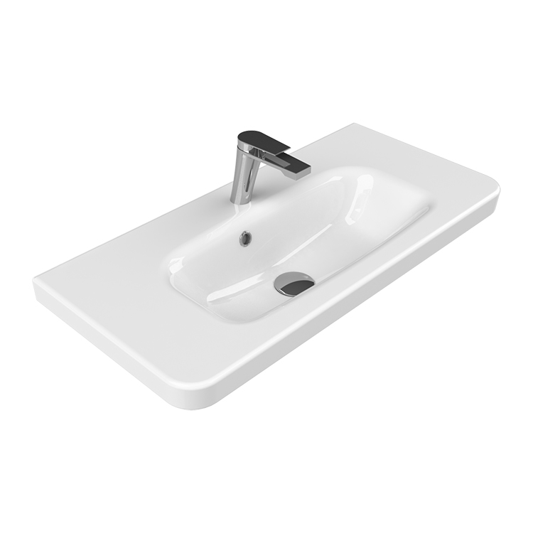 Nameeks 033300-U-One-Hole CeraStyle Rectangle White Ceramic Wall Mounted Sink or Self Rimming Sink - White